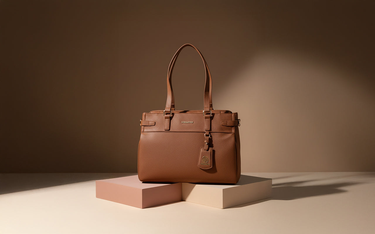 Brown leather handbag