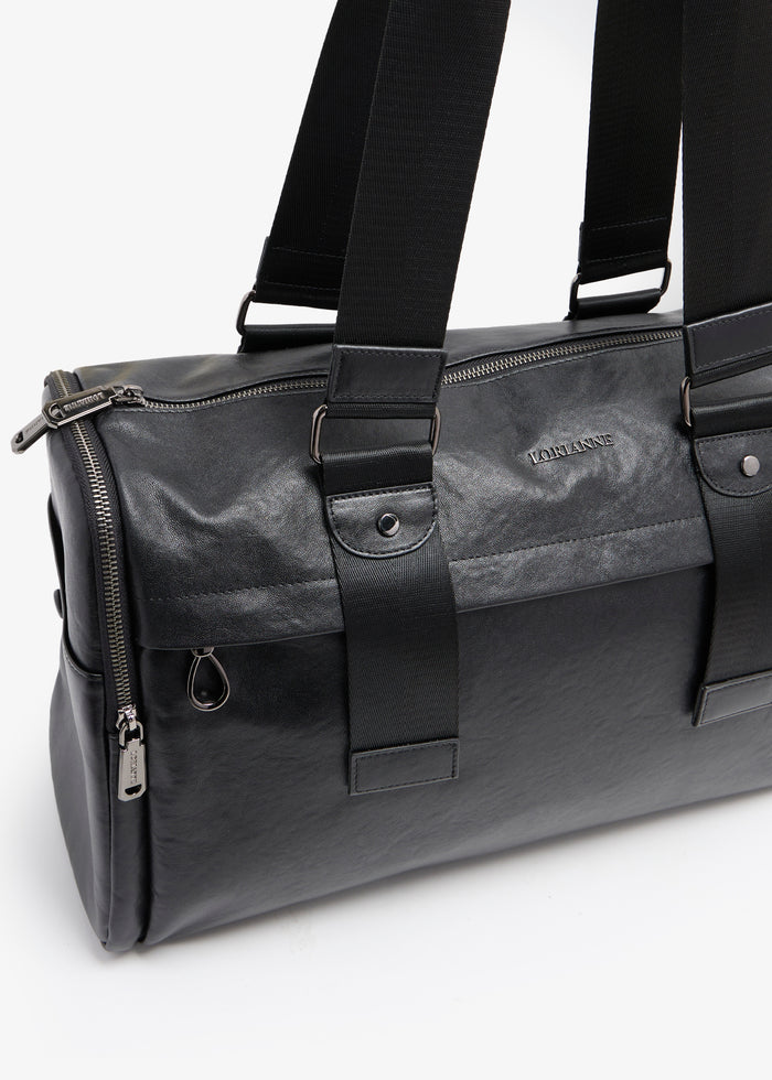 Adelino - Black Leather Duffle Bag