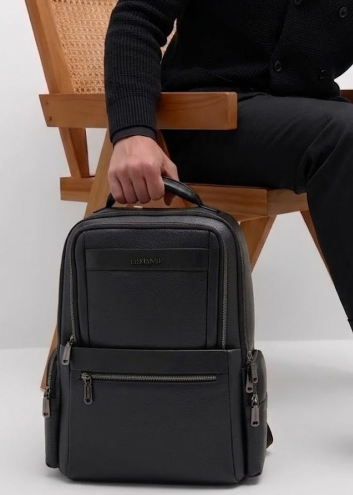 Ademar Black Leather Unisex Backpack