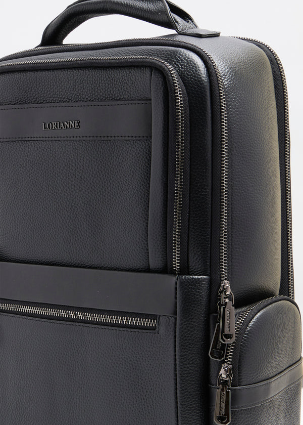 Ademar Black Leather Unisex Backpack