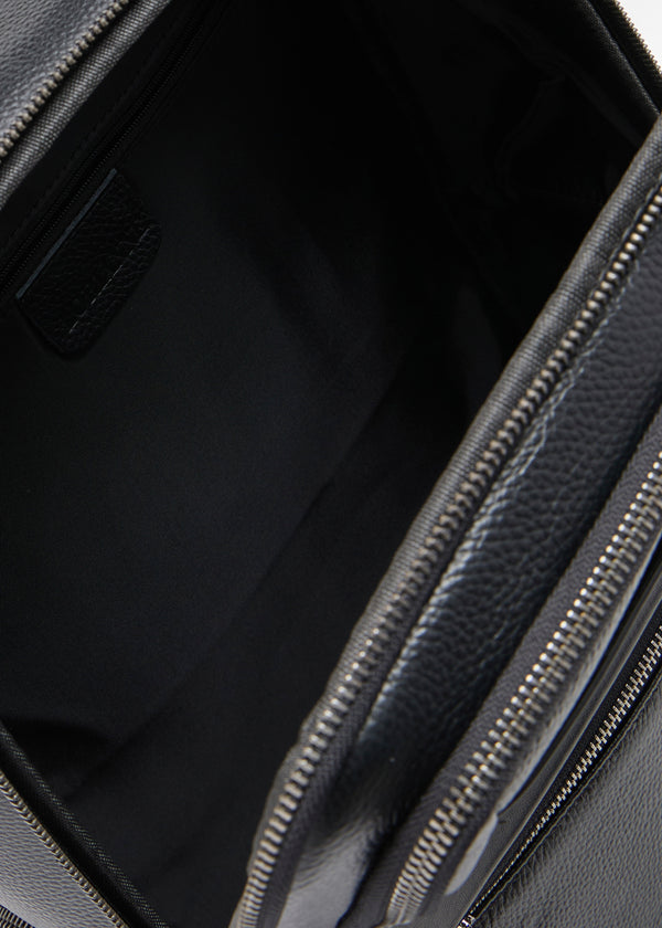 Ademar Black Leather Unisex Backpack