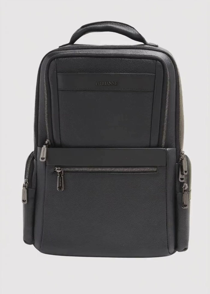 Ademar Black Leather Unisex Backpack